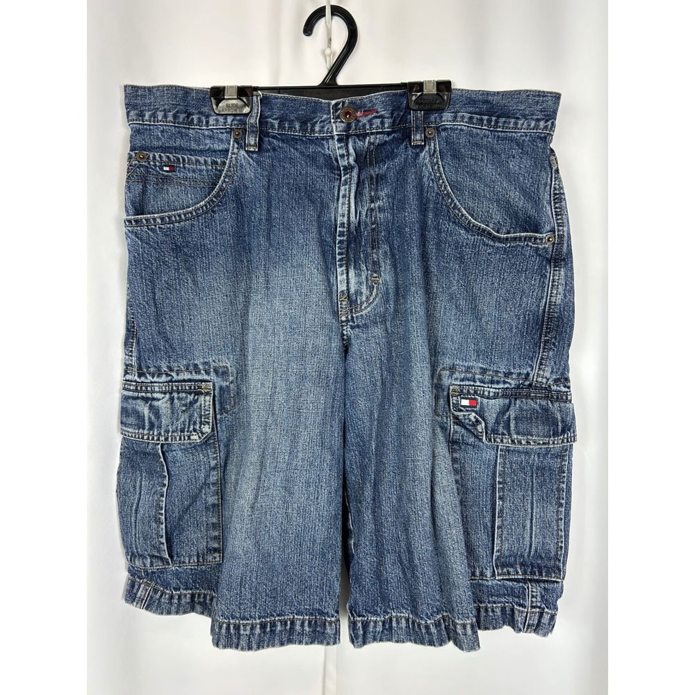 Tommy Hilfiger Denim Cargo Dad Shorts 100% Cotton Blue Y2K Gorpcore Size 34